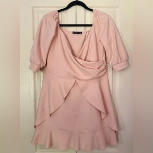 Boohoo Blush Pink Wrap-Front Mini Dress